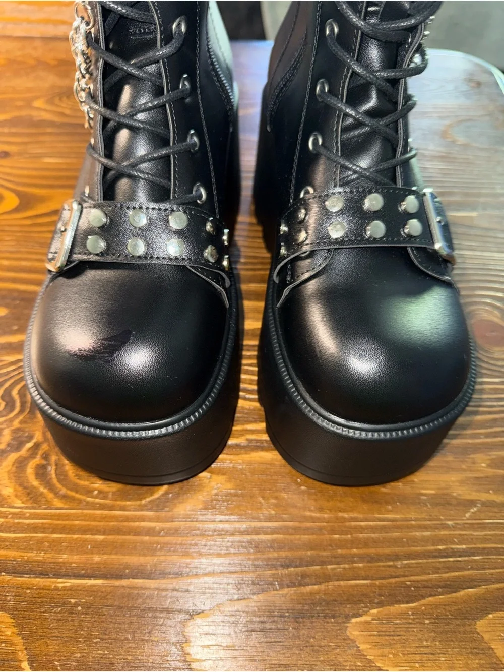 Goth platform buckle boots with chains